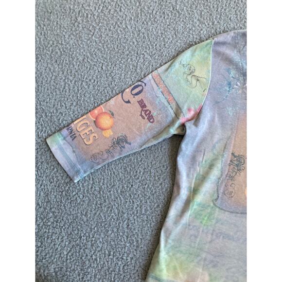 Vintage Fruit Co Top Small Rhinestone California Floral 3/4 Sleeve Shirt Y2K - Picture 8 of 14